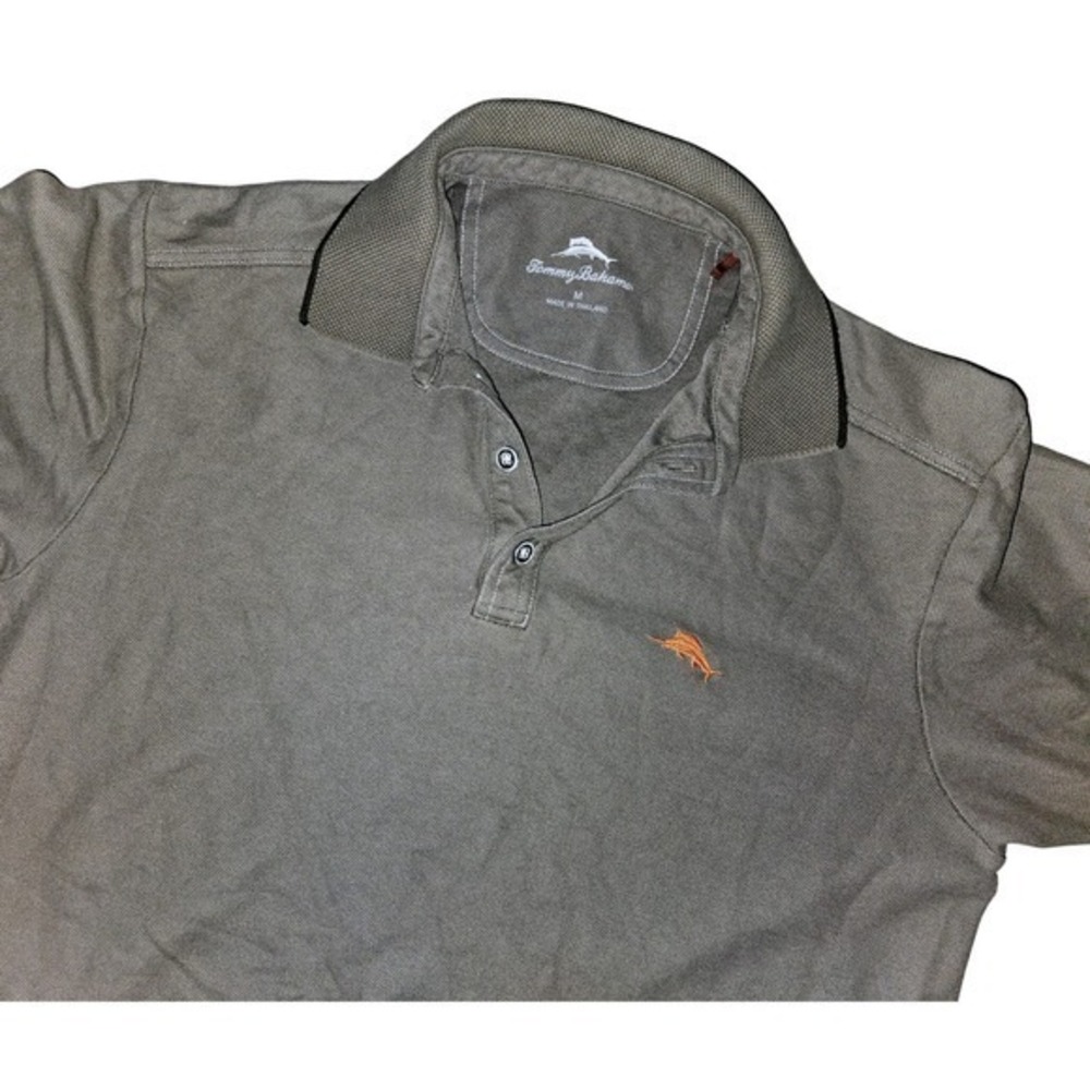 TOMMY BAHAMA Men's Sz Med Green Marlin Logo S/S Polo Shirt Cotton Polyester